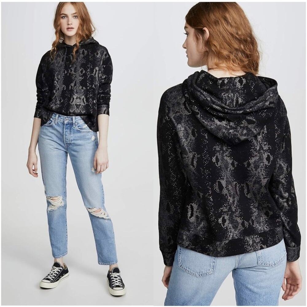 MONROW Foil Snake Print Hooded Sweatshirt